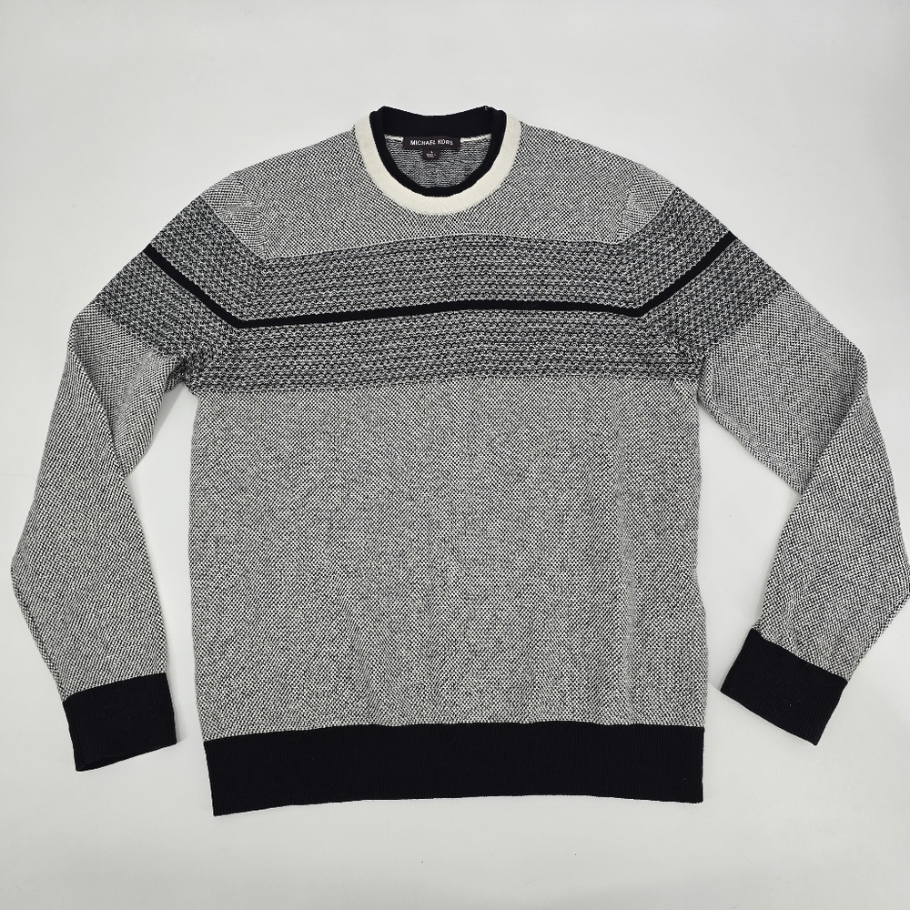 Michael Kors Men's Black and Gray Cardigan Wool Pullover Knit Sweater Size L